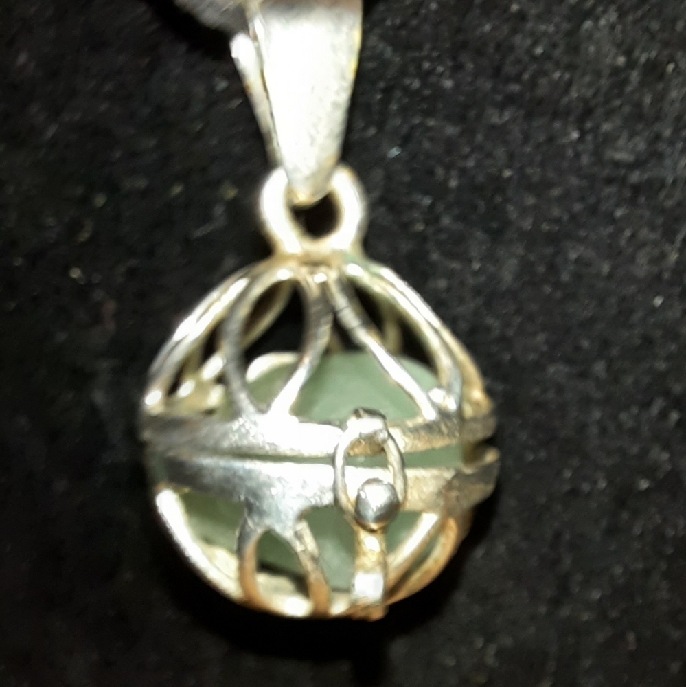 Mexico Silver cage pendant gemstone corded necklace with 925 sterling clasp - Picture 6 of 11